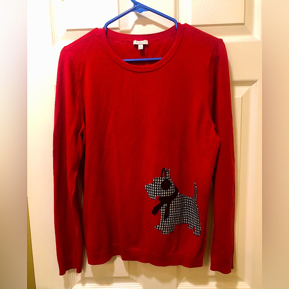 Red Long Sleeve Talbots Sweater with Scotty Dog
